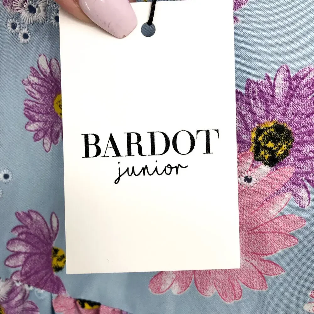 BARDOT Girls Ella Broderie Dress Size 8 Blue Floral Size Long Sleeve NWT
